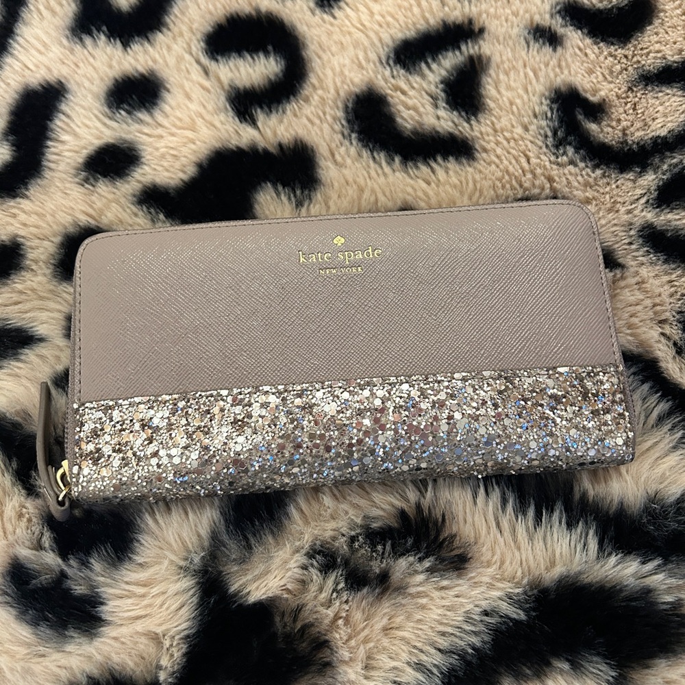 kate spade New York Taupe Glitter Zip-Around Wallet